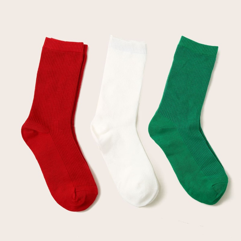 

3pairs Plain Crew Socks, Multicolor