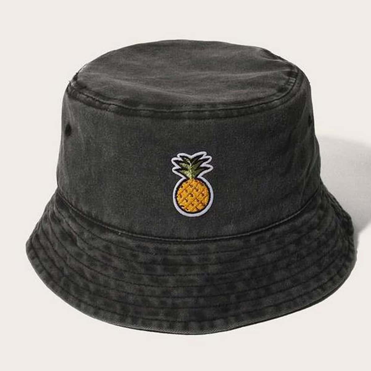 

Pineapple Embroidery Bucket Hat, Black