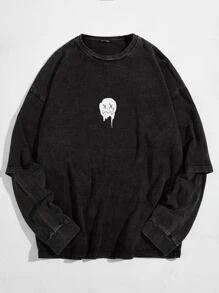 Manfinity VCAY 男士落肩卡通圖案上衣 - 黑色 - 查看 1