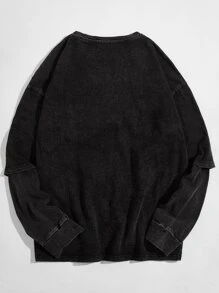 Manfinity VCAY 男士落肩卡通圖案上衣 - 黑色 - 查看 2