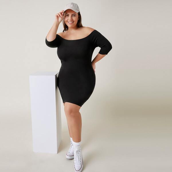 

Plus Off Shoulder Bodycon Dress, Black