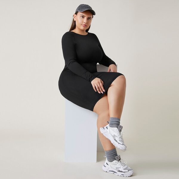 

Plus Low Back Form Fitted Dress, Black