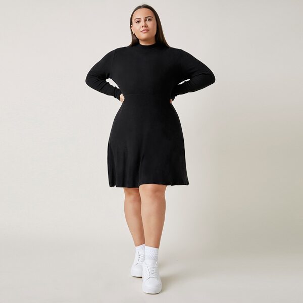 

Plus Mock-Neck Solid Dress, Black