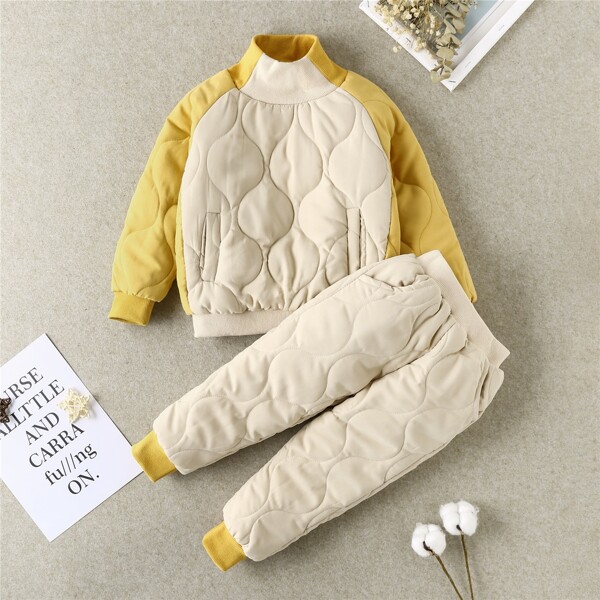 

Toddler Boys Contrast Panel Quilted Sweatshirt & Pants, Beige