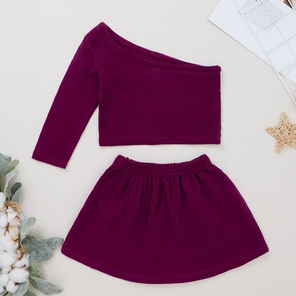 

Toddler Girls One Shoulder Crop Tee & Skirt, Purple