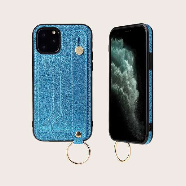 

Glitter Hand Strap iPhone Case, Blue