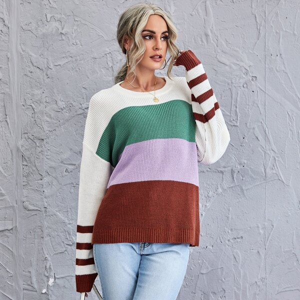 

Drop Shoulder Colorblock Sweater, Multicolor
