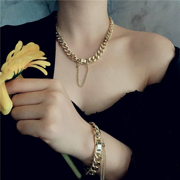 

2pcs Chain Necklace & Bracelet, Gold