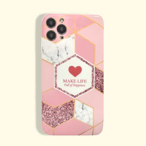 

Geometric & Marble Print iPhone Case, Pastel baby pink