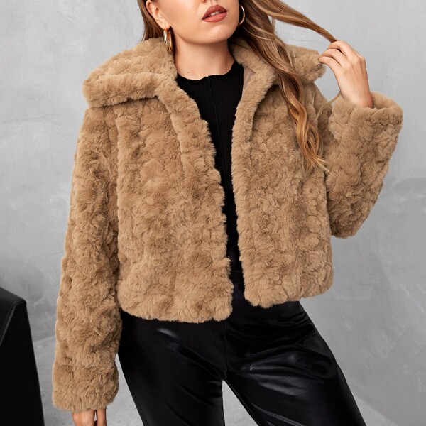 

Plus Open Front Fuzzy Coat, Khaki