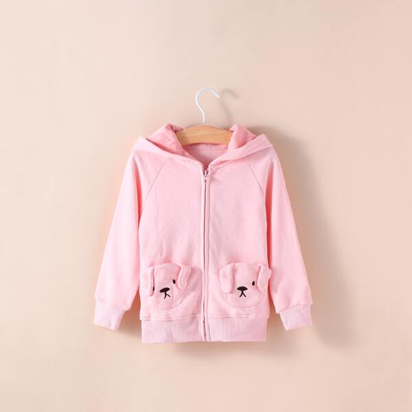

Toddler Girls Cartoon Embroidery Raglan Sleeve Hooded Jacket, Baby pink