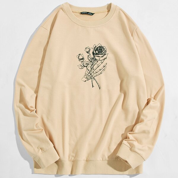 

Men Floral & Halloween Print Pullover, Apricot