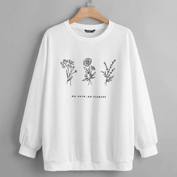 

Plus Slogan & Floral Print Sweatshirt, White