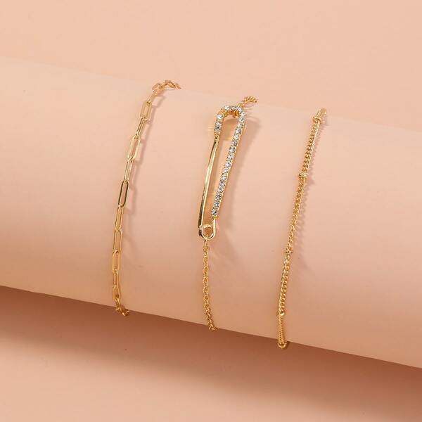 

3pcs Rhinestone Link Bracelet, Gold