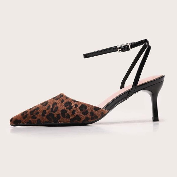 

Leopard Ankle Strap Stiletto Pumps, Multicolor