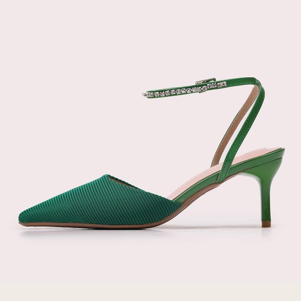 

Rhinestone Decor Ankle Strap Stiletto Heels, Green