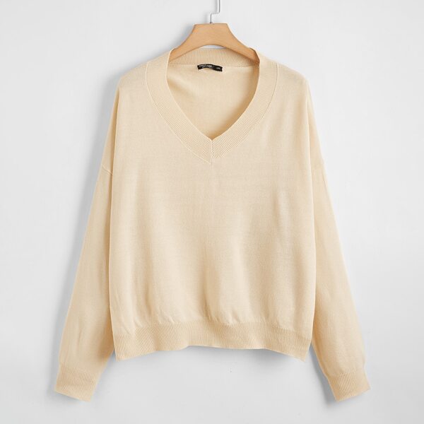 

Plus Drop Shoulder Solid Sweater, Beige
