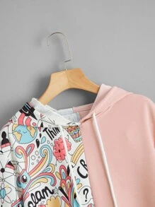 Mulvari Cartoon Graphic Spliced Hoodie - Multicolor - View 4