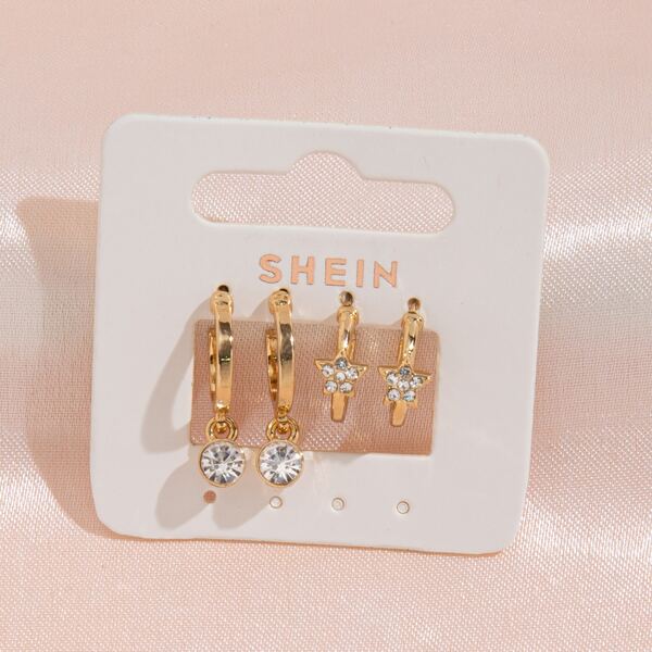 

2pairs Rhinestone Decor Earrings, Gold