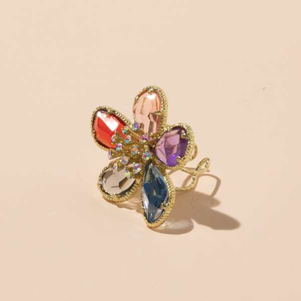 

Rhinestone Flower Decor Ring, Multicolor