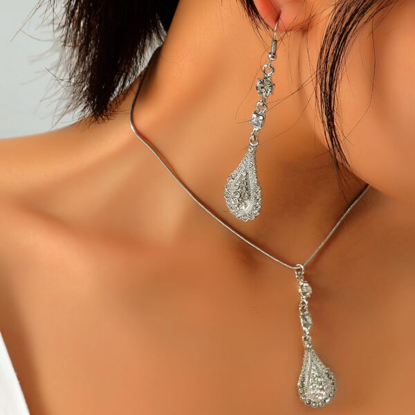

3pcs Water Drop Decor Jewelry Set, White