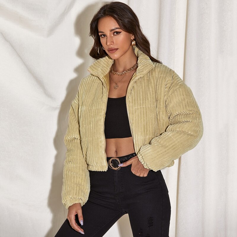 

Zip Up Drop Shoulder Jacket, Khaki