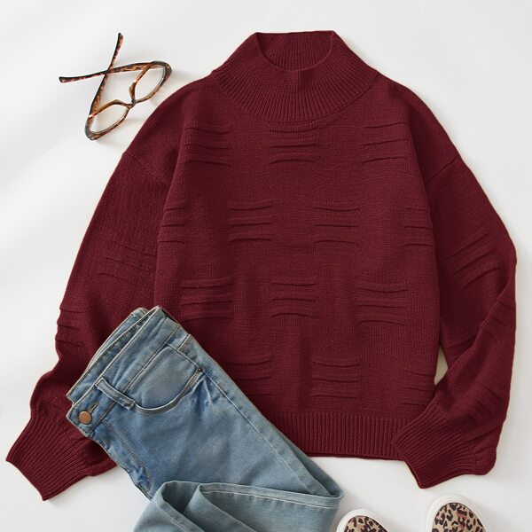 

High Neck Drop Shoulder Sweater, Burgundy