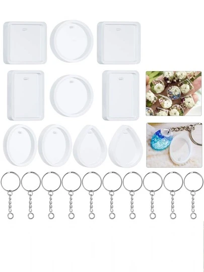 20pcs Pendant DIY Epoxy Mold Set, White Silicone Mold For Keychain