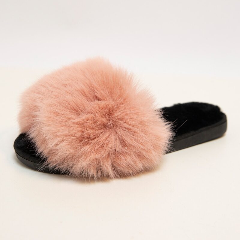 

Simple Open Toe Fluffy Slippers, Baby pink