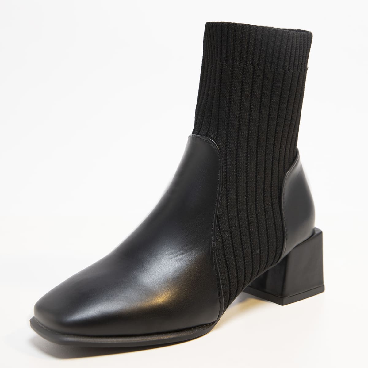 

Square Toe Chunky Heeled Sock Boots, Black