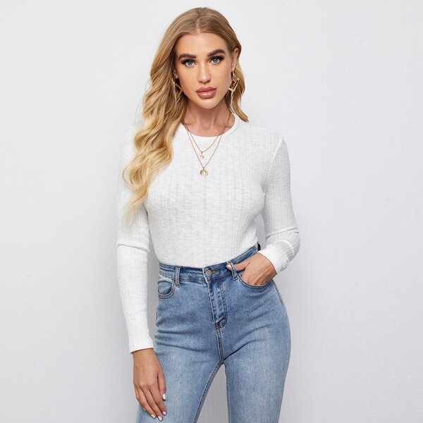 

Rib-knit Fitted Tee, White