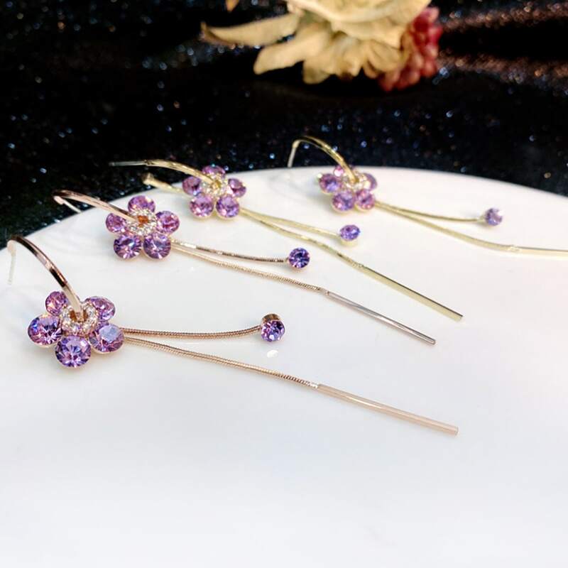 

Rhinestone Floral Tassel Drop Earrings, Gold
