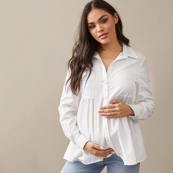

Maternity Solid Peplum Top, White