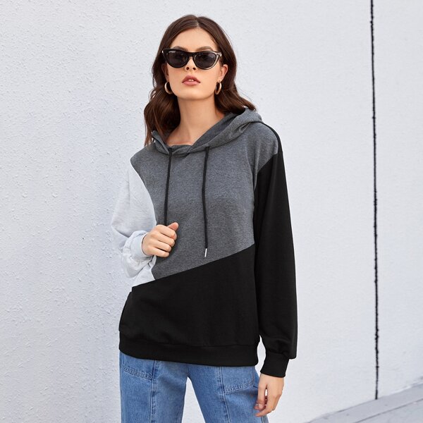 

Cut And Sew Drawstring Hoodie, Multicolor