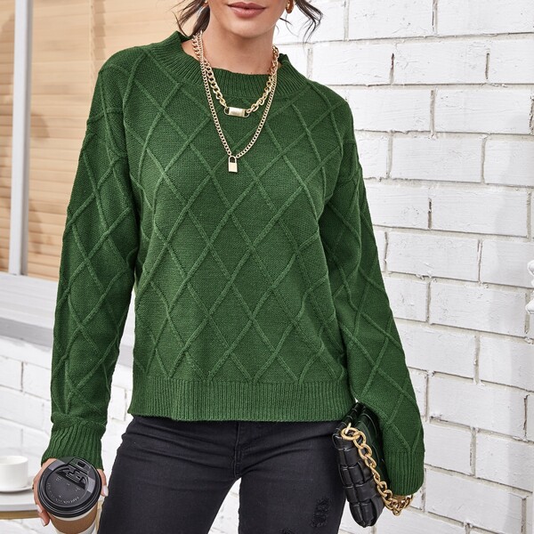 

Drop Shoulder Texture Sweater, Green