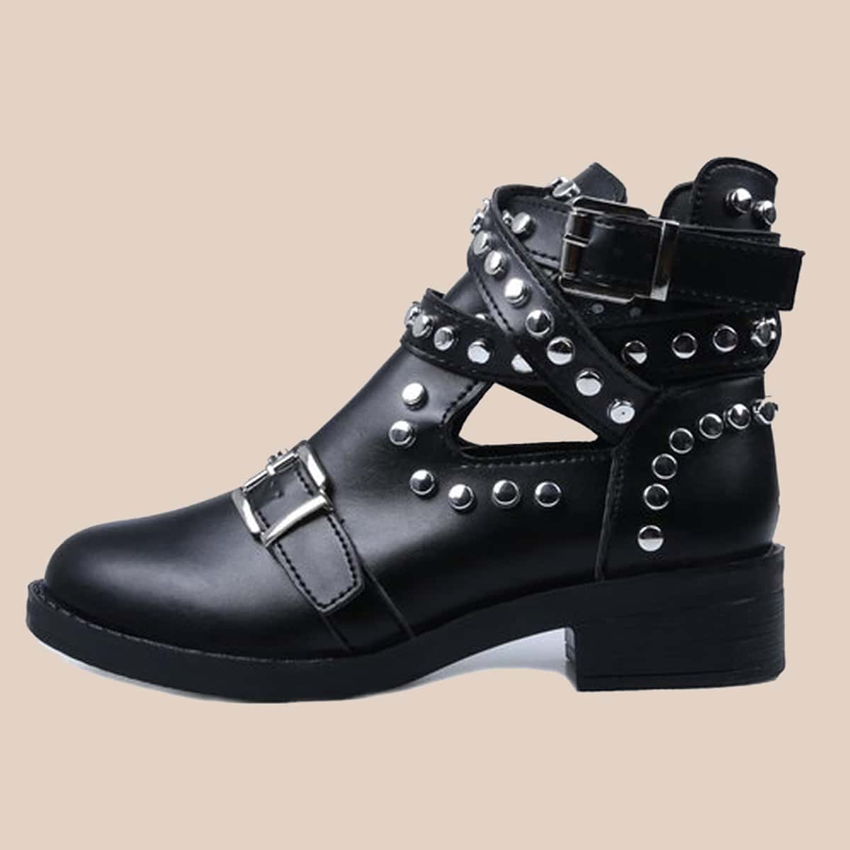 

Studded Cut-out Ankle Boots, Black