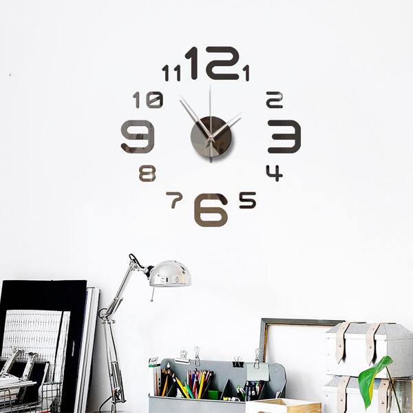 

1set Mirror Surface Wall Clock, Black
