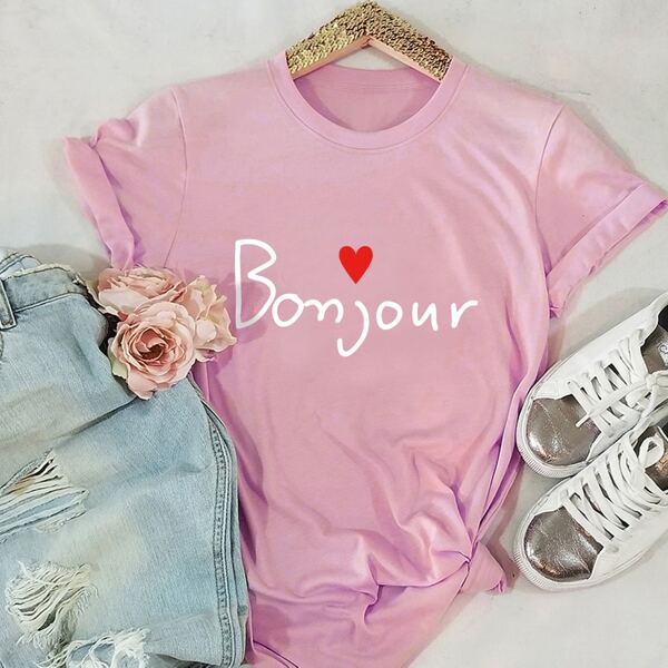 

Letter And Heart Print Tee, Pink