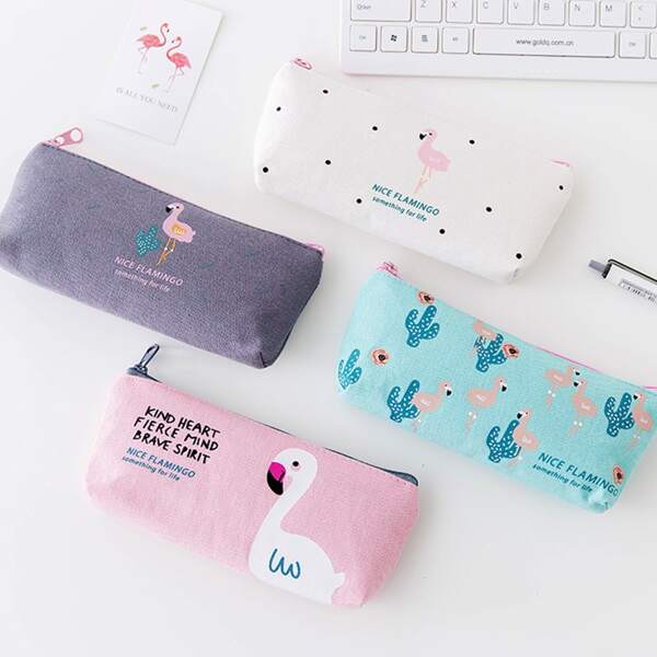 

1pc Flamingo Print Random Pencil Case, Multicolor