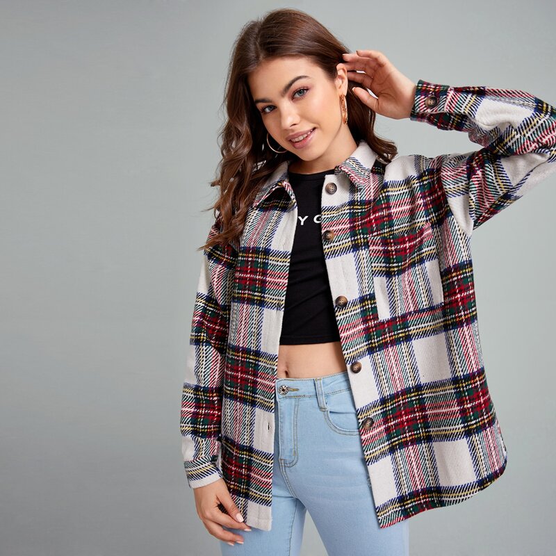 

Pocket Front Tartan Overshirt, Multicolor