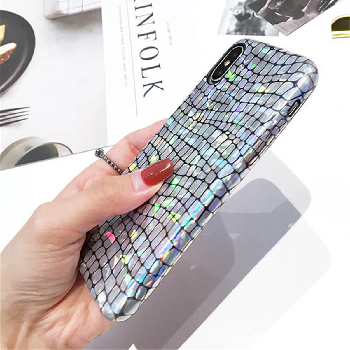 

Holographic Croc iPhone Case, Silver