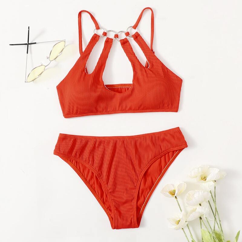 

Ring Linked Cut-out Bikini Swimsuit, Red
