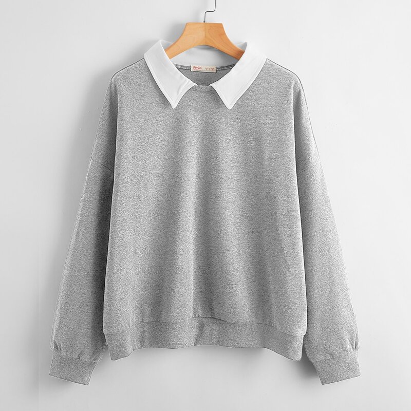 

Contrast Collar Oversized Sweatshirt, Light grey