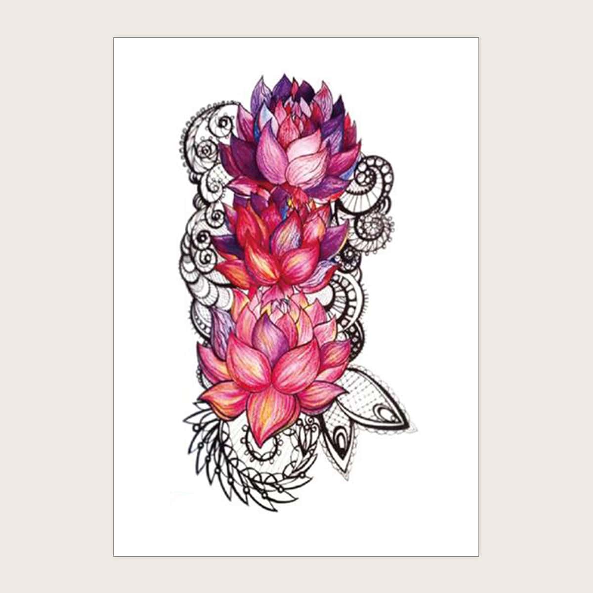 

1sheet Lotus Pattern Tattoo Sticker, Multicolor