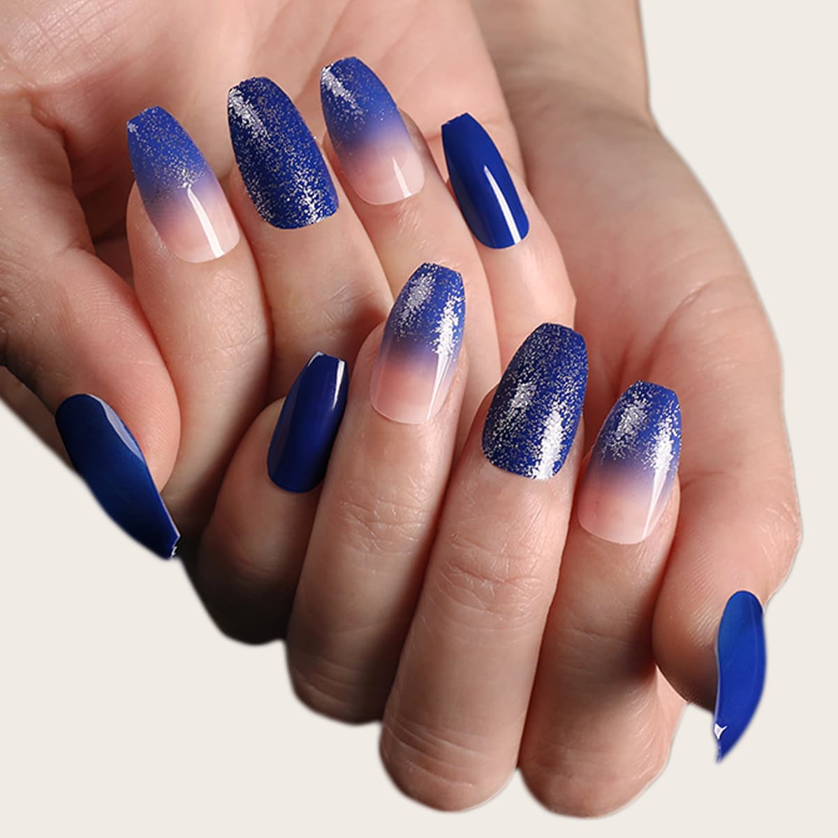 

24pcs Shiny Ombre Fake Nail & 1sheet Tape, Blue