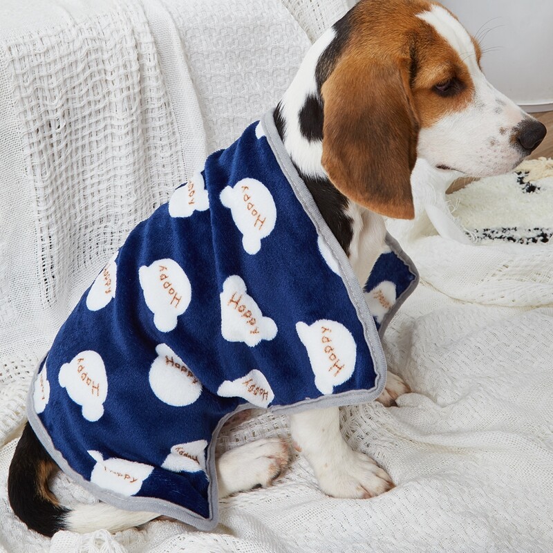 

Letter Graphic Plush Dog Blanket, Navy blue