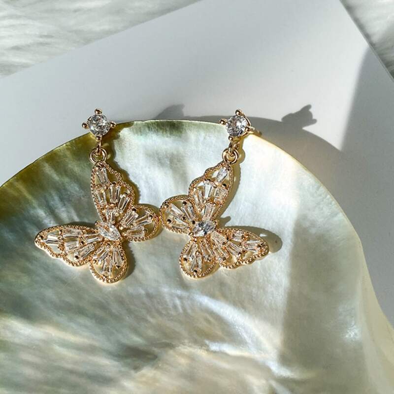 

Rhinestone Butterfly Drop Earrings, Gold