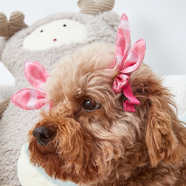 

2pcs Polka Dot Bow Decor Dog Hair Clip, Pink