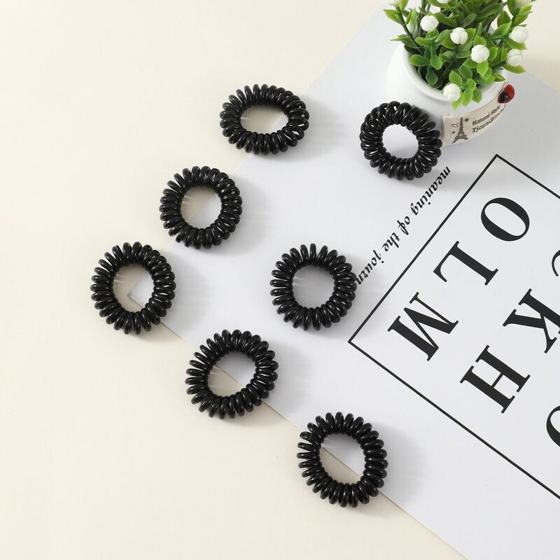 

7pcs Solid Coil Hair Tie, Black