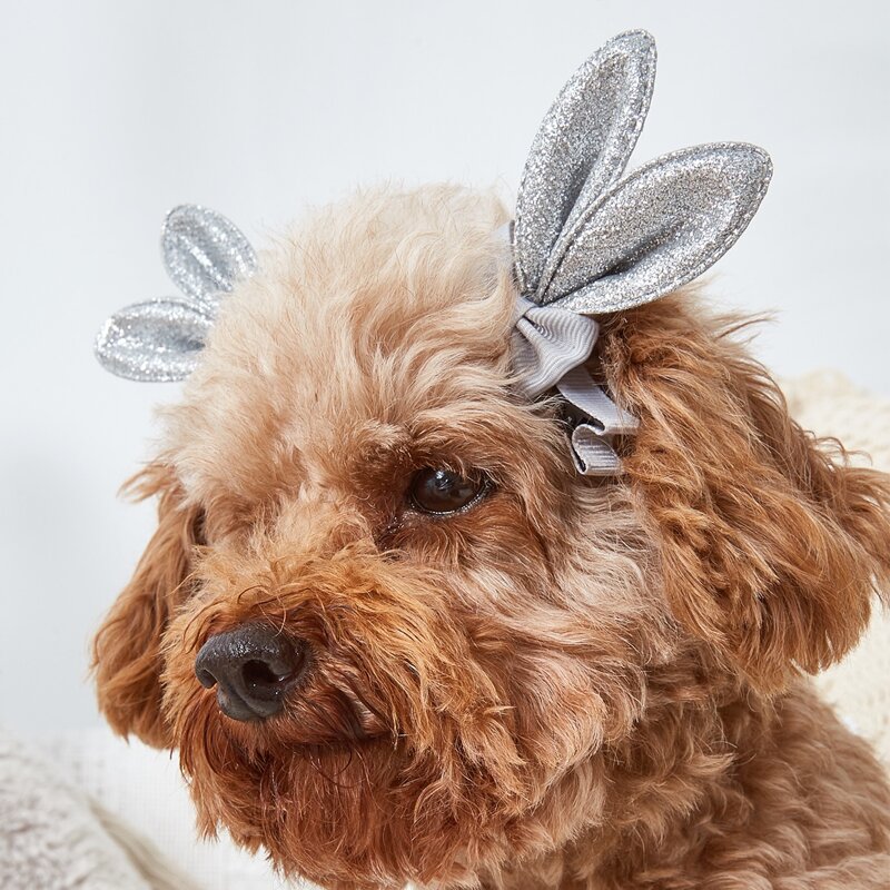 

2pcs Glitter 3D Ear Decor Dog Hair Clip, Grey